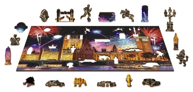 Houten puzzel Londen 's nachts met vuurwerk