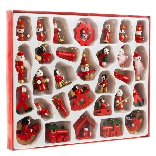 Houten versieringen / kerstboomdecoraties 30 stuks