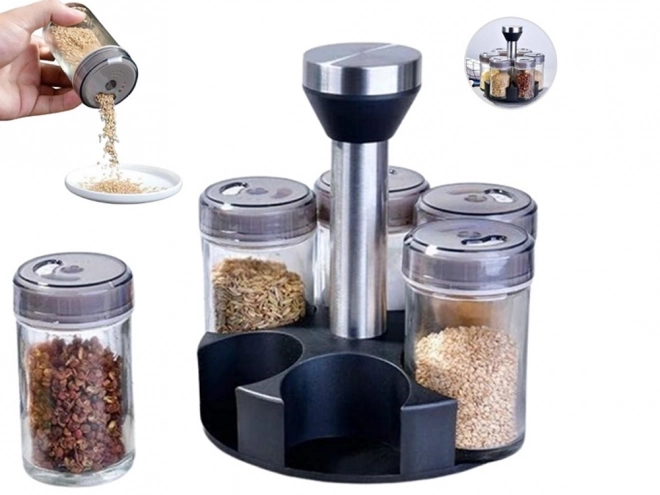 Draaiende specerijenorganizer met glazen potten