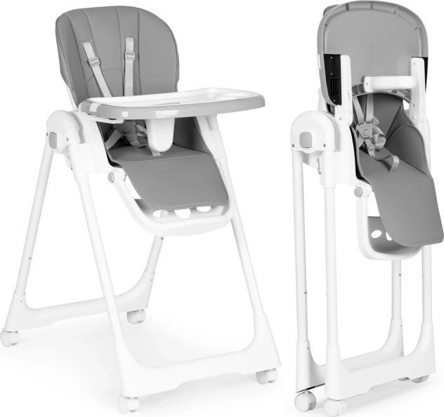 Kinderstoel met verstelbare zithoogte, dubbel dienblad en bekleding van eco-leer ECOTOYS, donkergrijs