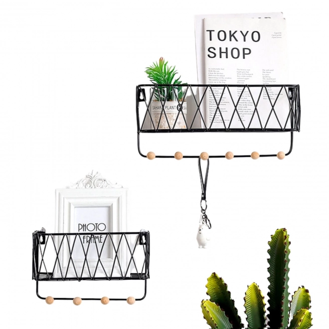 Hangende plank met haken, LOFT stijl, zwart, 25,5 cm