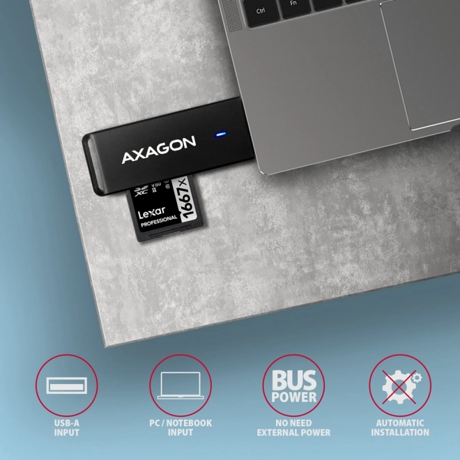 Externe USB-A 3.2 Gen 1 AXAGON-kaartenlezer met UHS-I ondersteuning