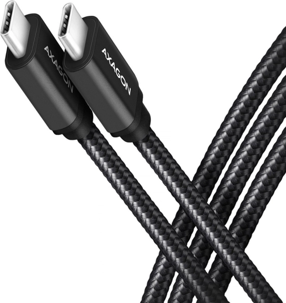 AXAGON USB‑C – USB‑C kabel 3.2 gen 1, 2 m, PD 60 W, 3 A, aluminium, gevlochten, zwart