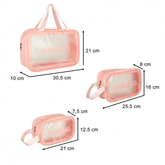 Roze doorzichtige reis cosmetica tasjes, waterdicht, set van 3 stuks