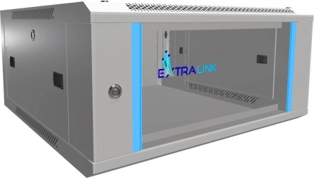 Wandgemonteerde rackkast 4U 600 × 600 met glazen deur
