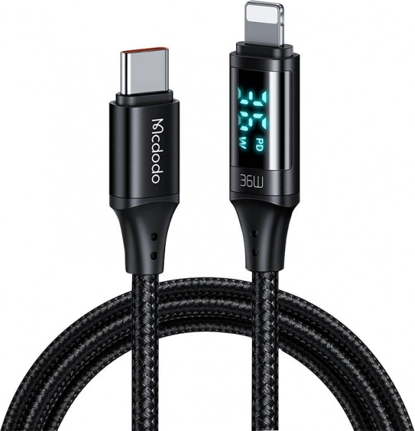 Mcdodo USB‑C naar Lightning-kabel 36 W met LED-display 1,2 m zwart