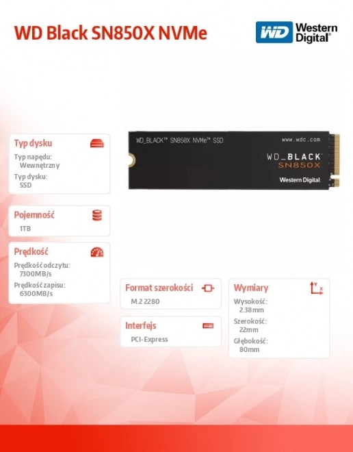 SSD-schijf WD Black 1TB SN850X NVMe M.2 PCIe Gen4
