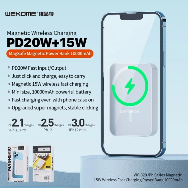 Inductie powerbank 10000 mAh Snelladen PD 20W MagSafe wit