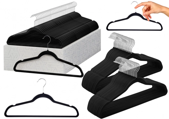 Set van fluwelen hangers met draaibare haak zwart 10 stuks