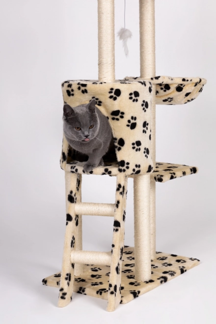 Klimboom voor katten, huisje, boom, bed, 138cm xl, Pootafdrukprints