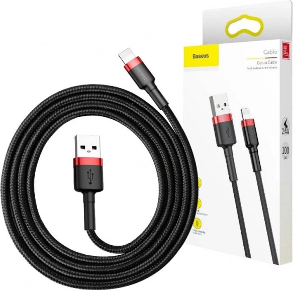 Baseus Cafule USB–Lightning-kabel 3 m, 2 A (zwart–rood)