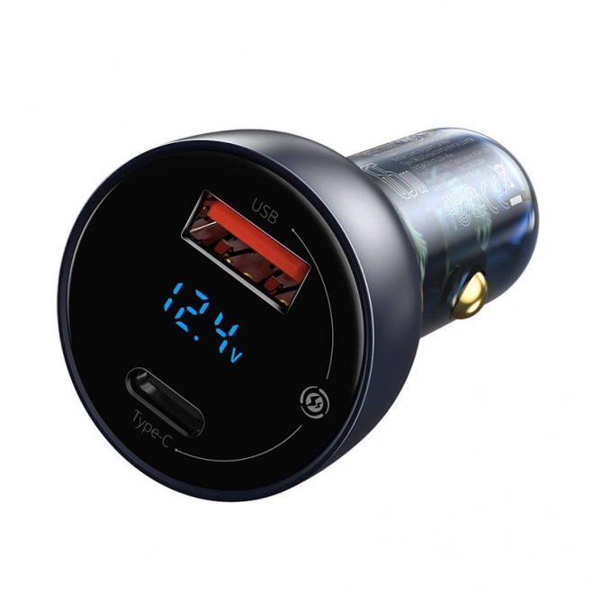 Baseus duale autolader met digitaal display, USB en USB-C, snel opladen 65W