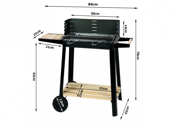 Tuin draagbare houtskoolgrill met verstelbaar rooster en planken