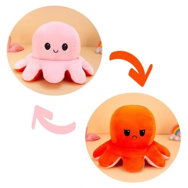 Tweezijdige knuffelinktvis 40 cm - oranje en roze