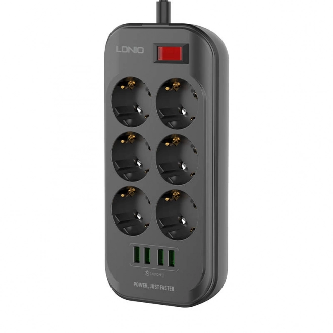 Stekkerdoos met 6 stopcontacten, 4x USB, LDNIO SE6403, 2m (zwart)
