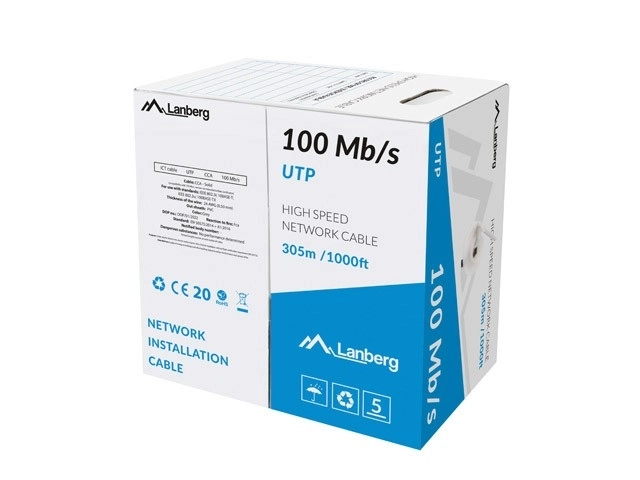 LAN kabel UTP 100Mb/s 305m draad CCA grijs