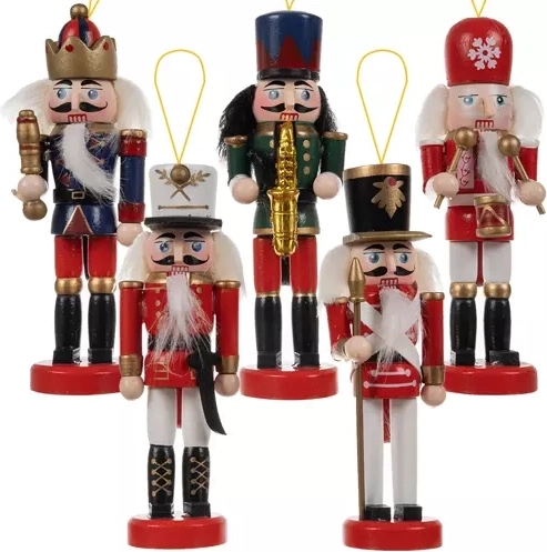 Set van vijf houten kerst-notenkrakers