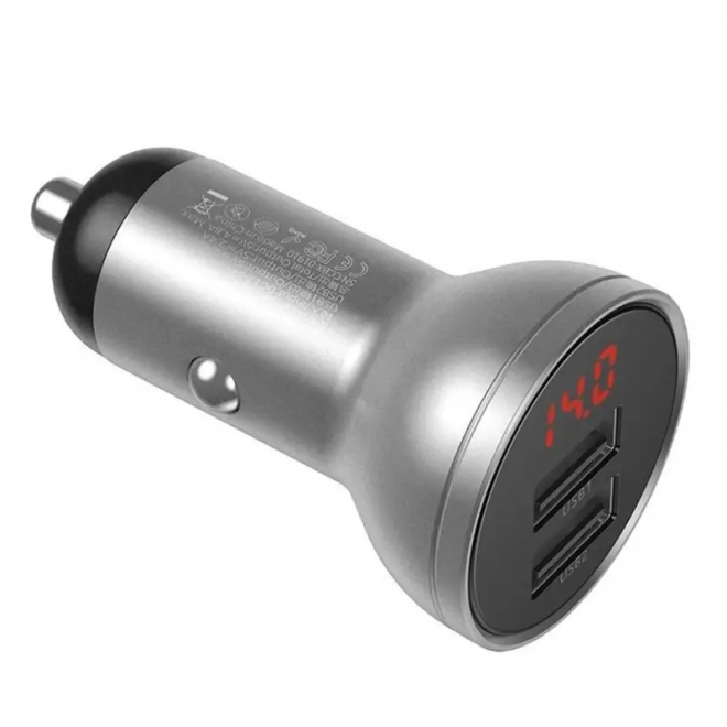 Baseus autolader met 2 USB-poorten en LED-display