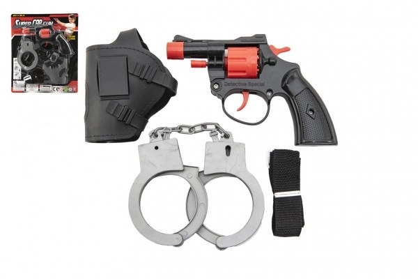 Capsulepistool 8 schoten kunststof 13cm met holster en handboeien op kaart