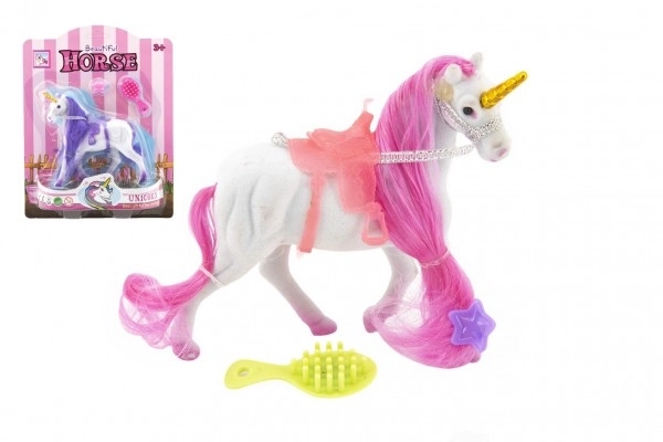 Eenhoorn/paard pluche 15cm met zadel en accessoires 2 kleuren op kaart