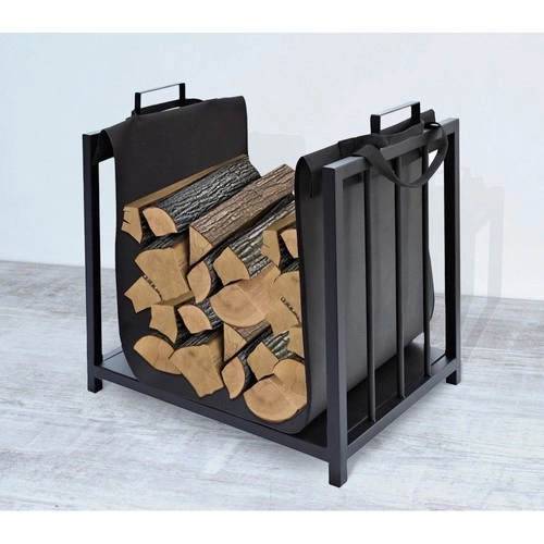 Mand en tas voor haardhout 2-in-1
