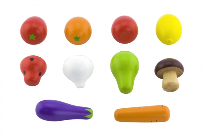 Houten fruit en groenten in netje