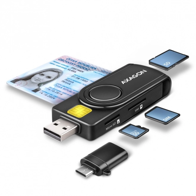 Zakkenkaartlezer AXAGON voor ID, SD, microSD en SIM kaarten met USB