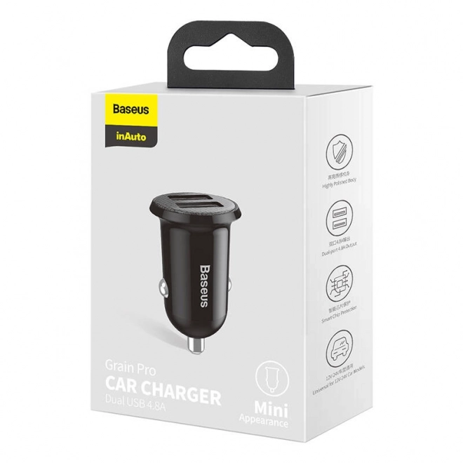 autolader Baseus Grain Pro 2x USB zwart