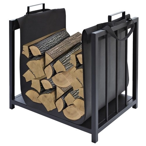 Mand en tas voor haardhout 2-in-1