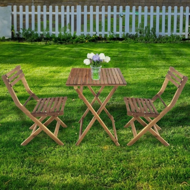 Houten tuinmeubelset van acaciahout – tafel en 2 stoelen