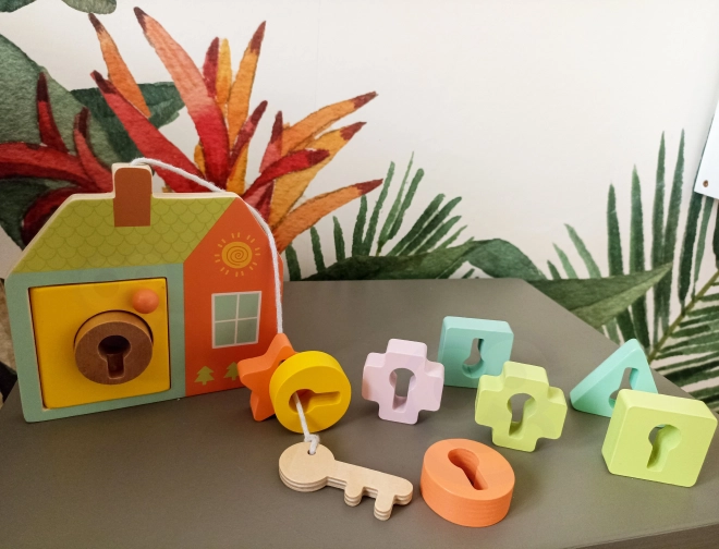 Classic World Montessori houten kralen rijgen sleutels en deuren 11 stuks