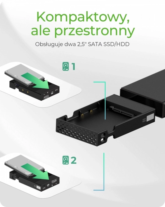 Externe Raid-behuizing IB-RD2253-C31 voor 2,5 SATA HDD naar USB 3.2 Gen 2, RAID 0,1, ENKELE, GROTE