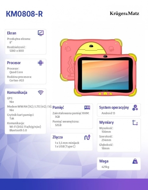 Kinder tablet Krüger&Matz FUN 808 rood