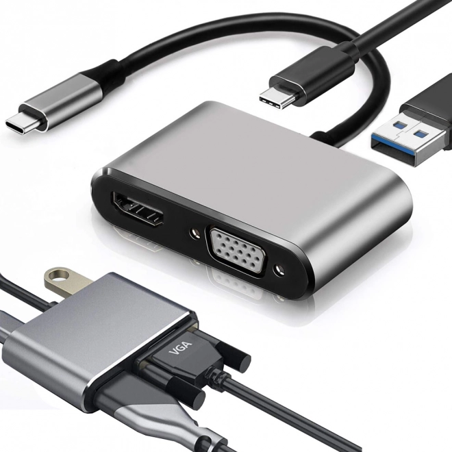 Adapter USB-C HDMI 4K VGA Hub met Power Delivery