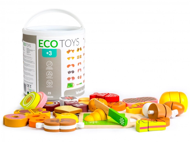 Houten etenswaren om te snijden 23 stukken ECOTOYS