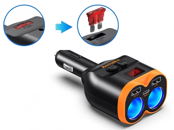 Aanstekerverdeler met USB-A en USB-C QC 3.0 lader