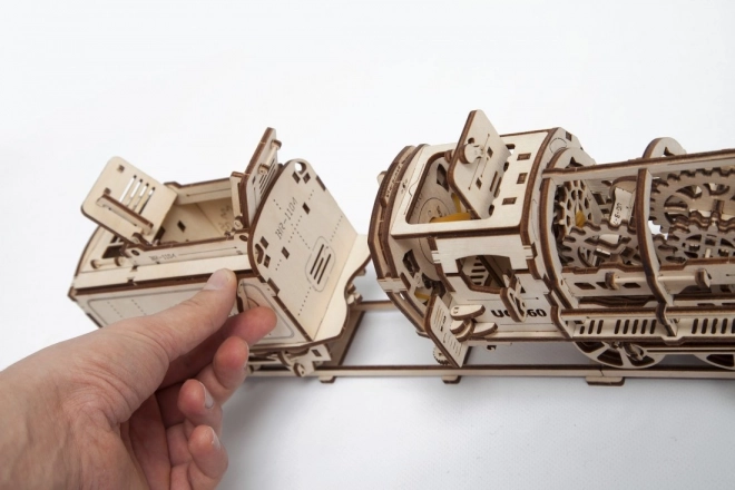 Mechanische houten puzzel UGEARS - Stoomlocomotief met tender