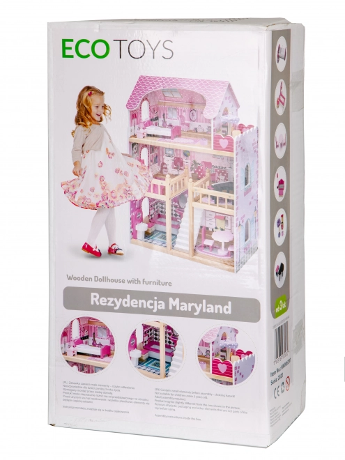 Houten poppenhuis met meubels van ECOTOYS