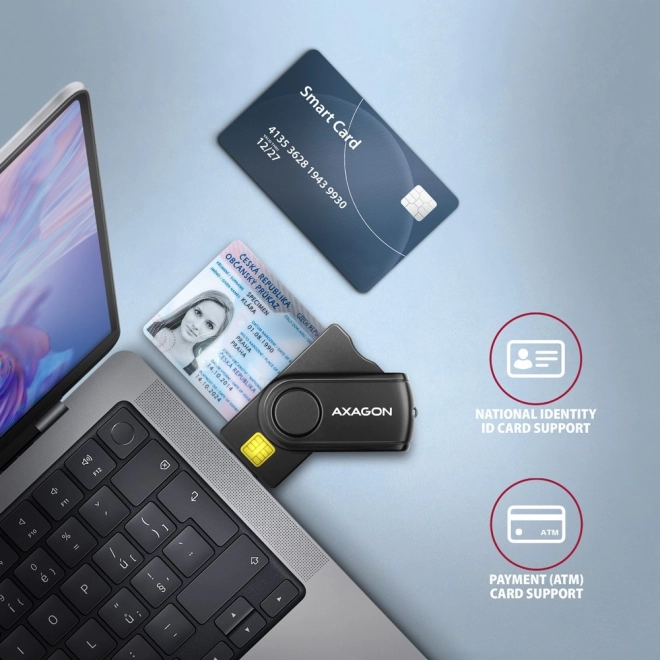 Zakkenkaartlezer AXAGON voor ID, SD, microSD en SIM kaarten met USB