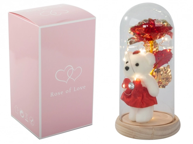 Eeuwige roos met teddybeer in glazen doos