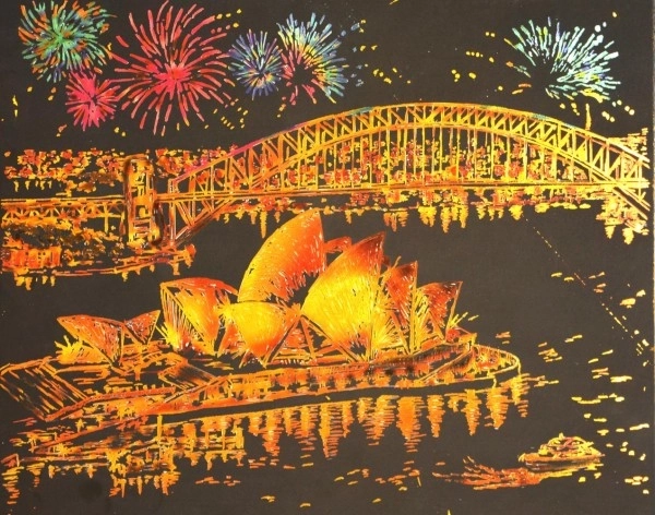 ARTLOVER gouden kraskaart – nachtelijk uitzicht op het Sydney Opera House