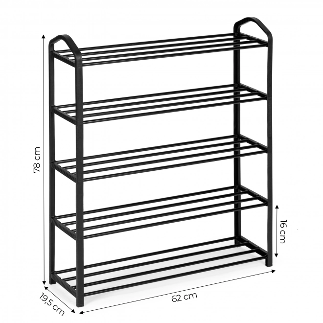 Metalen schoenenrek met 5 planken, zwart