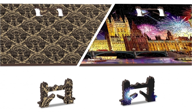 Houten puzzel Londen 's nachts met vuurwerk