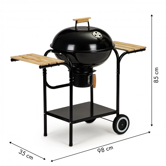 Tuinbarbecue op houtskool met deksel en planken, rooster en aslade