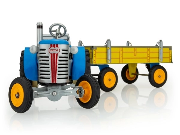 Tractor Zetor met aanhangwagen blauw op sleutel metaal 28cm Kovap in doos
