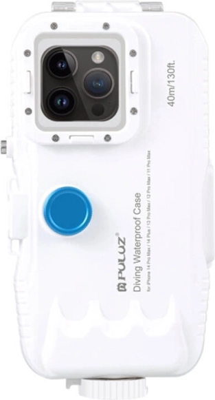 Kunststof waterdichte behuizing PULUZ voor iPhone 15 Plus, 15 Pro Max, 14 Plus, 14 Pro Max, 13 Pro Max, 12 Pro Max en 11 Pro Max – wit