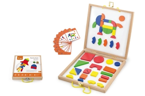 Houten magnetische speelgoedset in een koffertje
