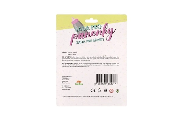 Poppen set plastic fles, fopspeen op kaart 15x21x5cm