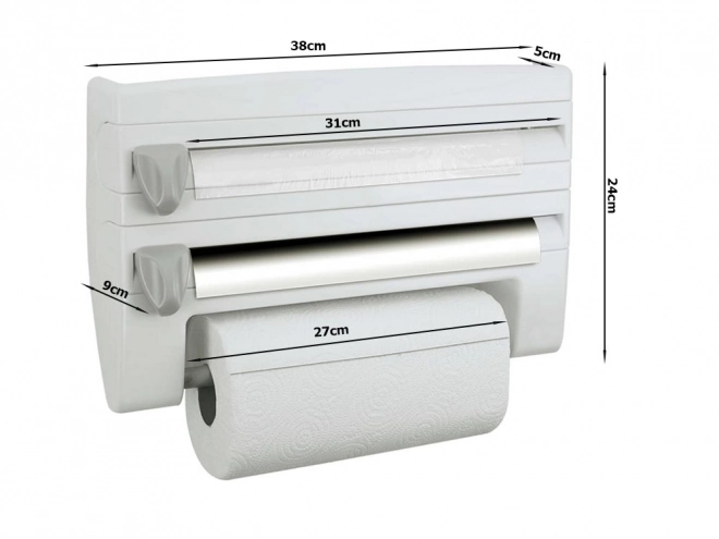 Dispenser voor folies en papieren handdoeken 4-in-1
