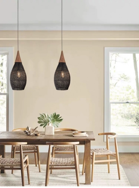 Rustieke hanglamp van riet 35 cm - zwart